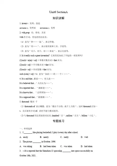 人教版九年级全册英语Unit6 SectionA  知识讲解+专题练习学案(含答案)