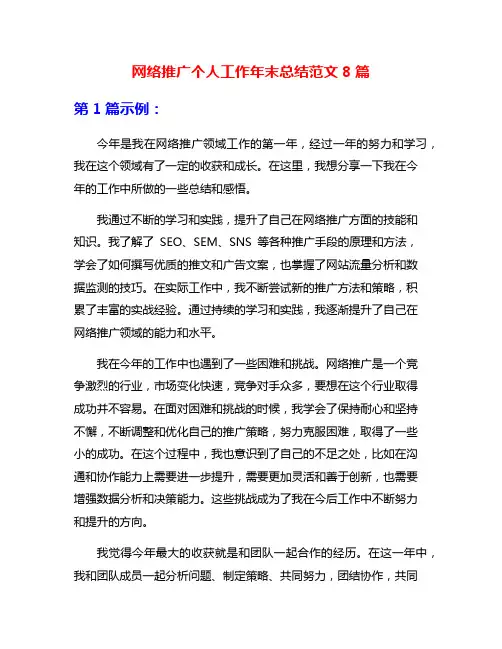 网络推广个人工作年末总结范文8篇
