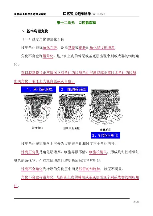 口腔组织病理学 第十二单元 口腔黏膜病