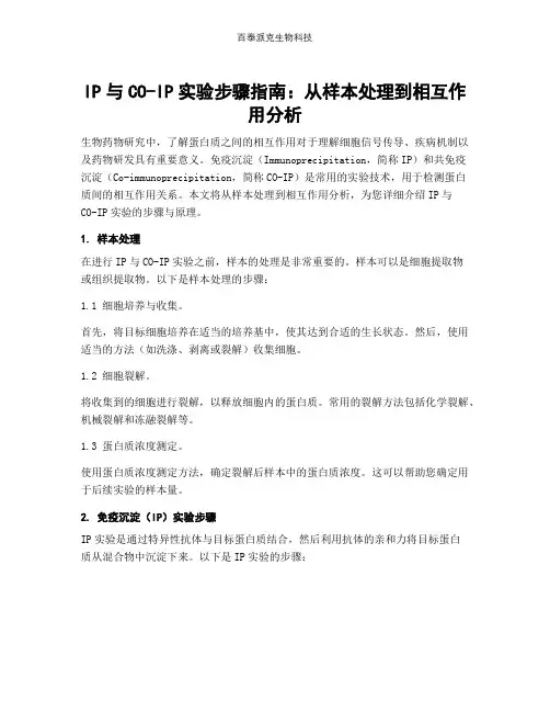 IP与CO-IP实验步骤指南：从样本处理到相互作用分析