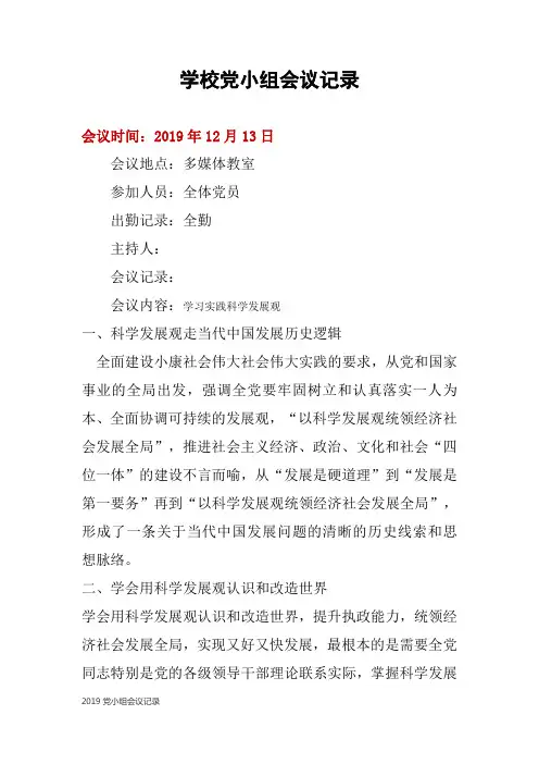 2019党小组会议记录