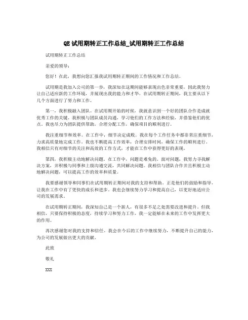 QE试用期转正工作总结_试用期转正工作总结