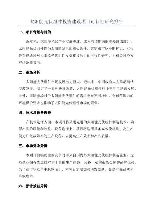 太阳能光伏组件投资建设项目可行性研究报告