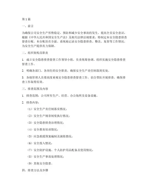 安全隐患排查督查台账(3篇)