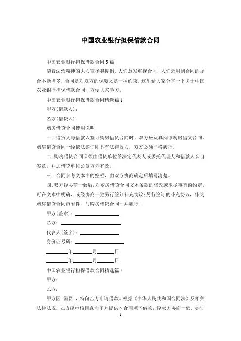 中国农业银行担保借款合同