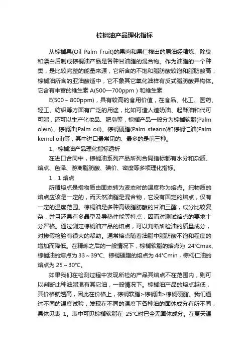 棕榈油产品理化指标