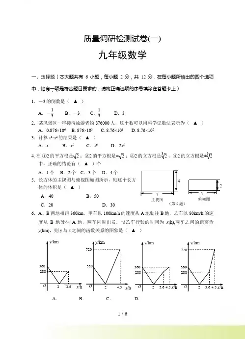 高淳县初三第一次模拟数学试题