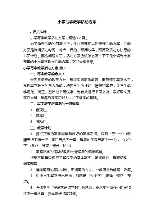 小学写字教学活动方案