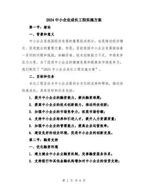 2024中小企业成长工程实施方案