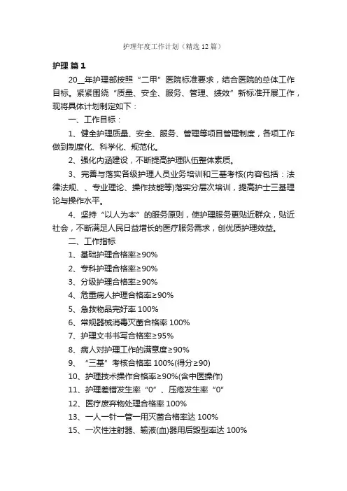 护理年度工作计划（精选12篇）