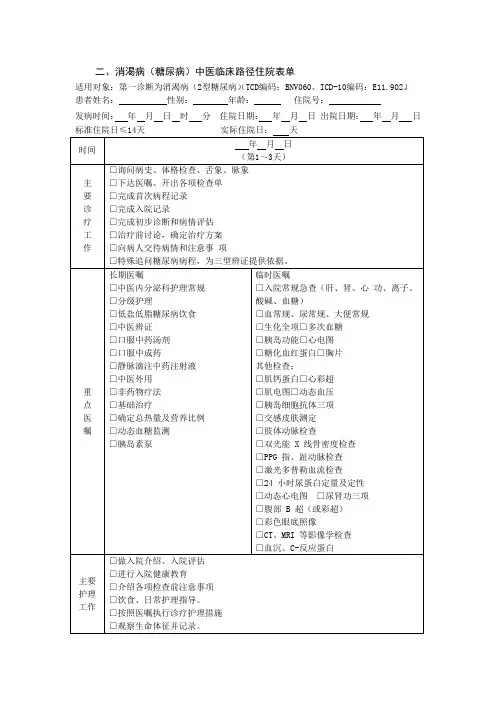 2017(2型糖尿病)中医临床路径表格(2)(推荐文档)
