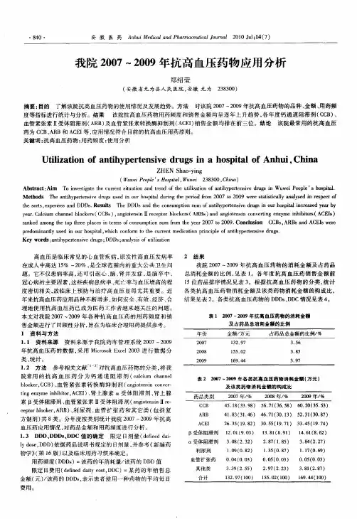 我院2007～2009年抗高血压药物应用分析