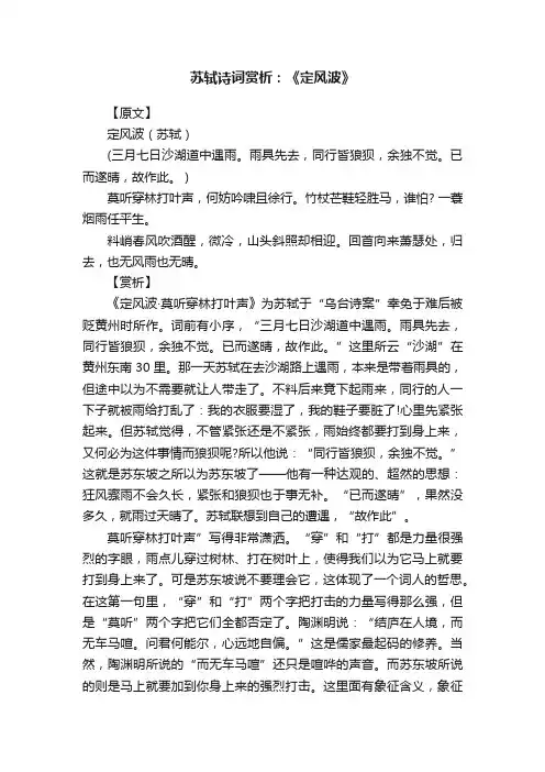 苏轼诗词赏析：《定风波》