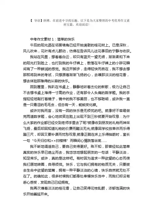 中考优秀作文素材五篇