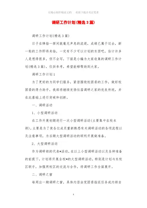 2021年调研工作计划(精选3篇)