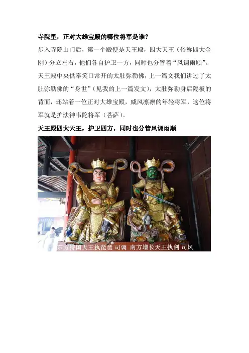 6寺院里,正对大雄宝殿的哪位将军是谁？