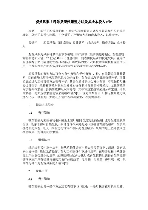 观赏凤梨2种常见无性繁殖方法及其成本投入对比