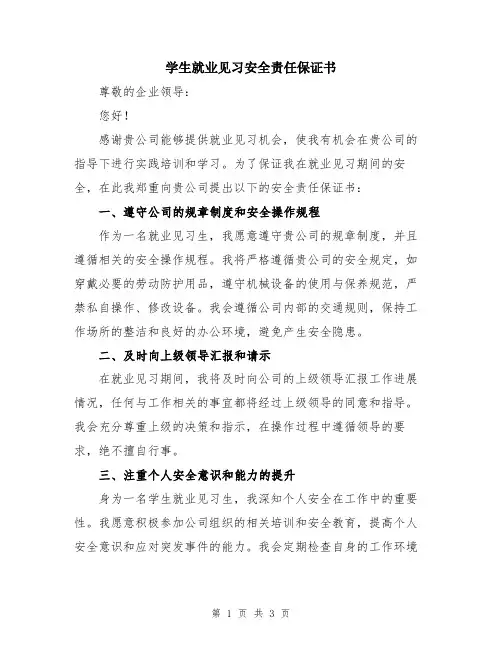 学生就业见习安全责任保证书