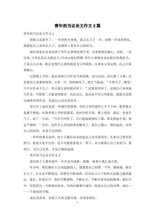 青年担当议论文作文5篇