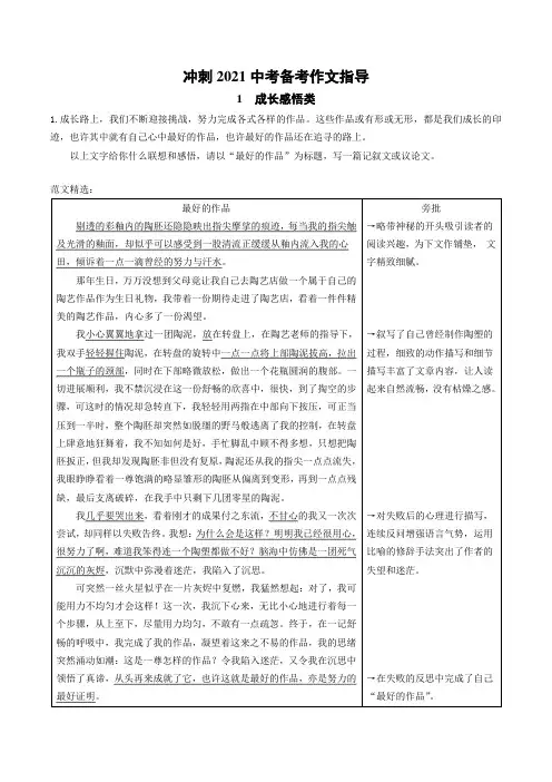 冲刺2021中考初中语文备考作文指导成长感悟类
