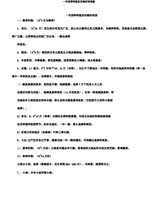 一年四季种植农作物时间表格