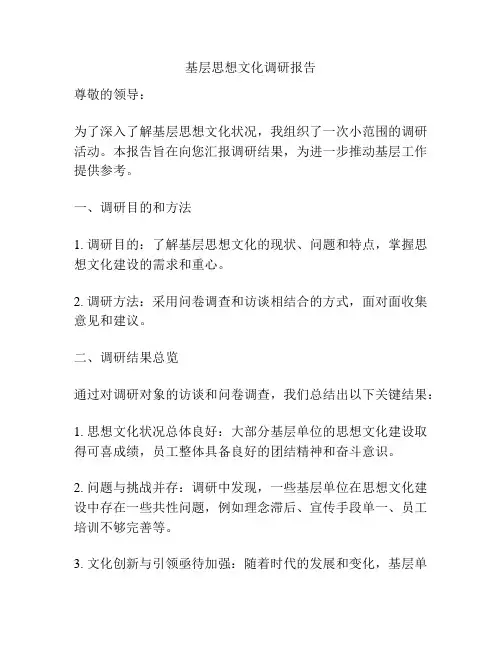 基层思想文化调研报告