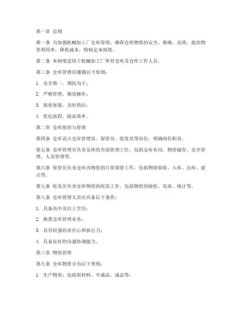 机械加工厂仓库管理制度