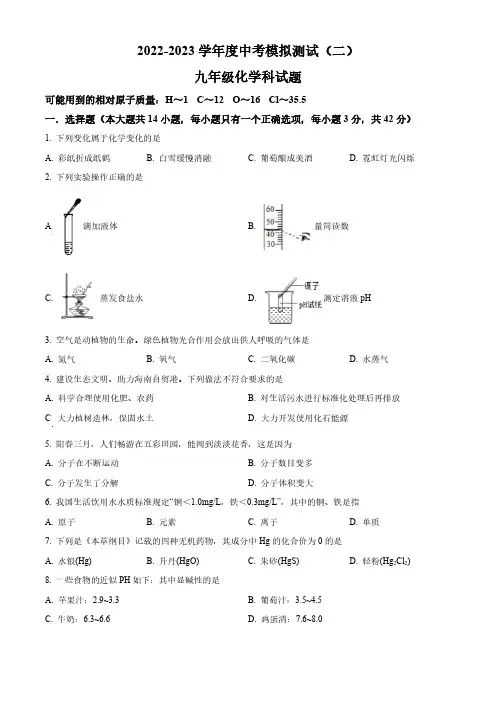 2023年海南省陵水县中考二模化学试题(含解析)