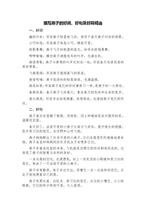 描写燕子的好词、好句及好段精选