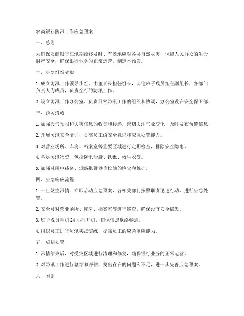农商银行防汛工作应急预案范文