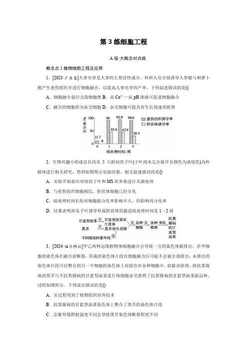 2025届高中生物全程考评第9.3练细胞工程