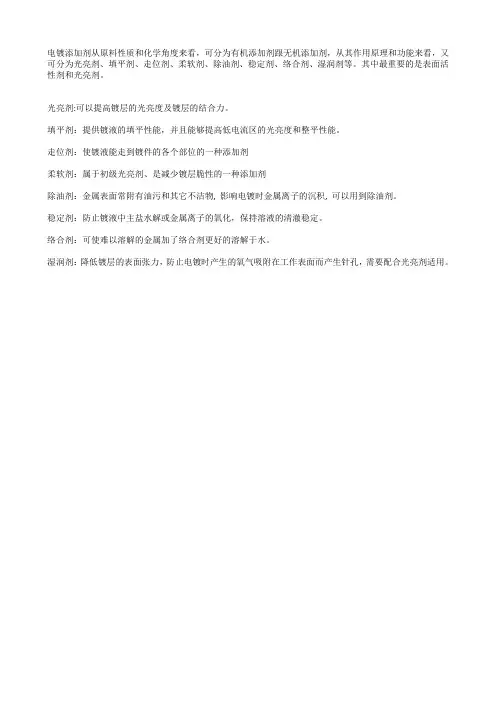 电镀添加剂分类