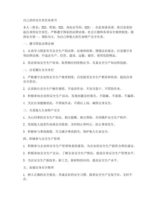 自己承担安全责任承诺书