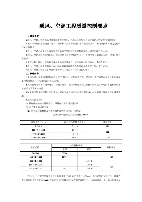 通风、空调工程质量控制要点
