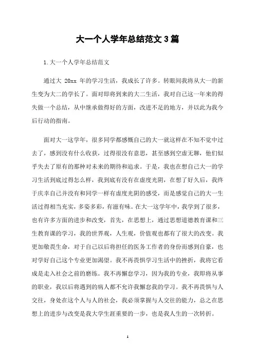大一个人学年总结范文3篇