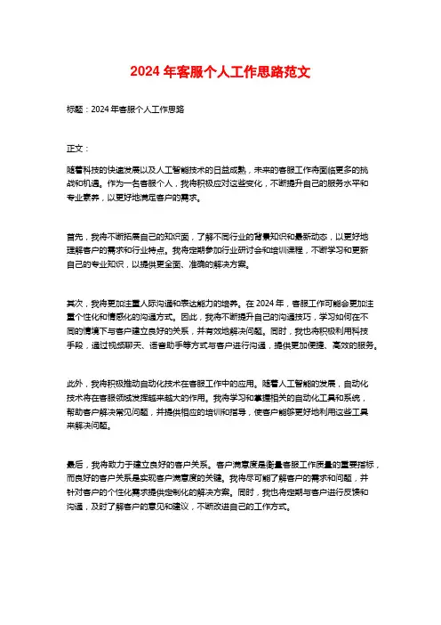 2024年客服个人工作思路范文