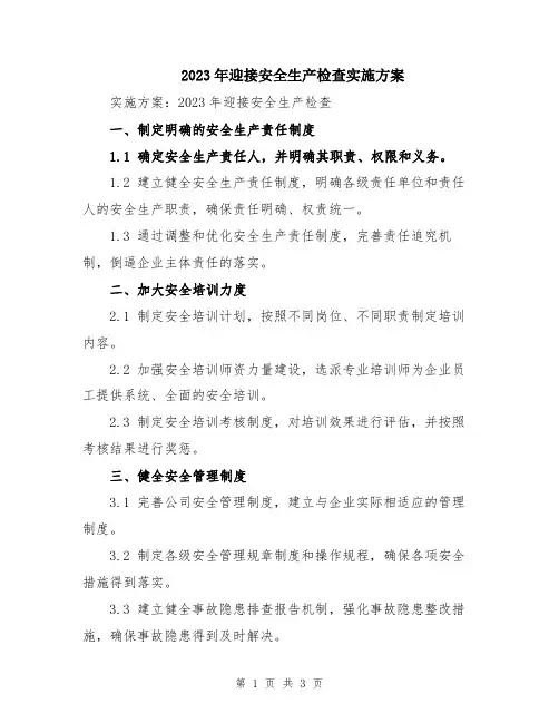 2023年迎接安全生产检查实施方案