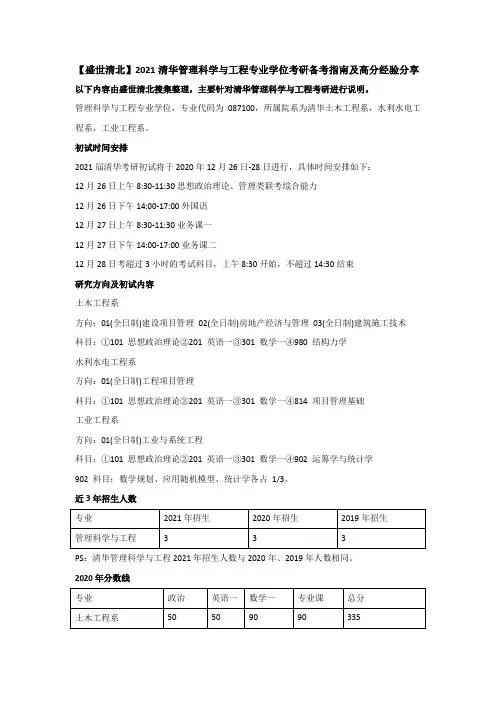 【盛世清北】2021清华管理科学与工程考研备考指南及高分经验分享
