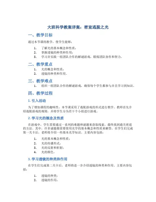 大班科学教案详案密室逃脱之光