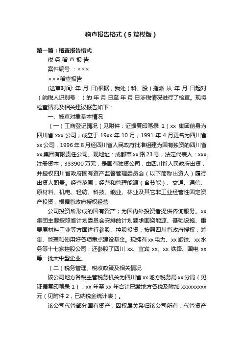 稽查报告格式（5篇模版）