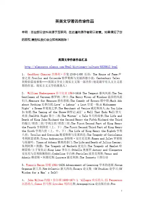 英美文学著名作家作品