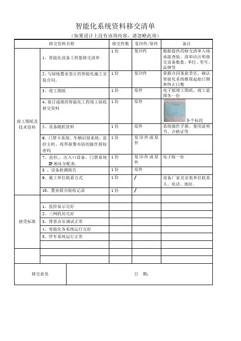 2、商业项目承接智能化系统移交资料
