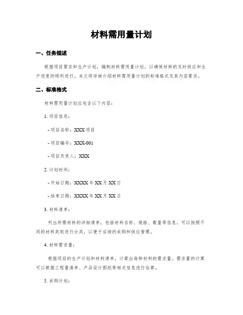 材料需用量计划