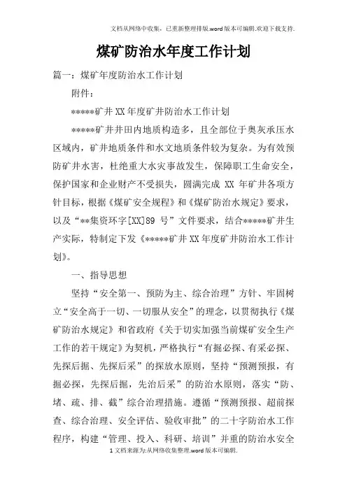煤矿防治水年度工作计划doc