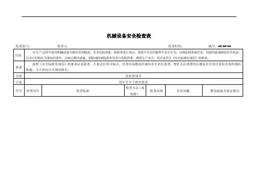 机械设备安全检查表模板