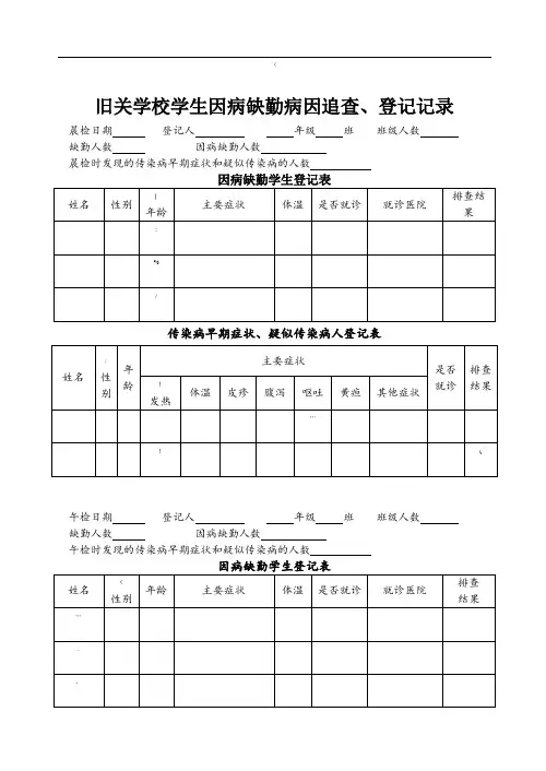 学生因病缺勤病因追查、登记记录表