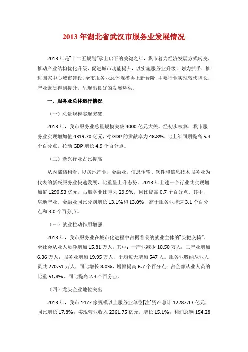 2013年湖北省武汉市服务业发展情况