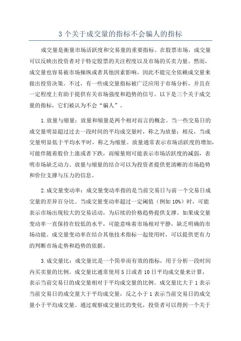 3个关于成交量的指标不会骗人的指标