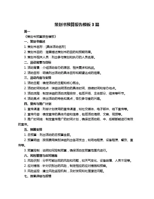 策划书预算报告模板3篇