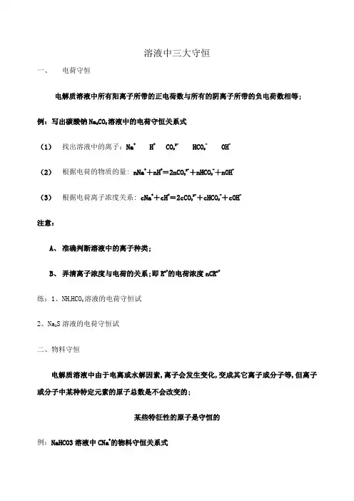 水溶液中三大守恒定理